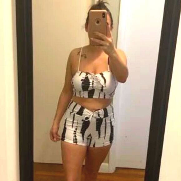 All Over Print Tie Front Boxer Short Bikini Swimsuit, Women's Swimwear sz large - Picture 8 of 15